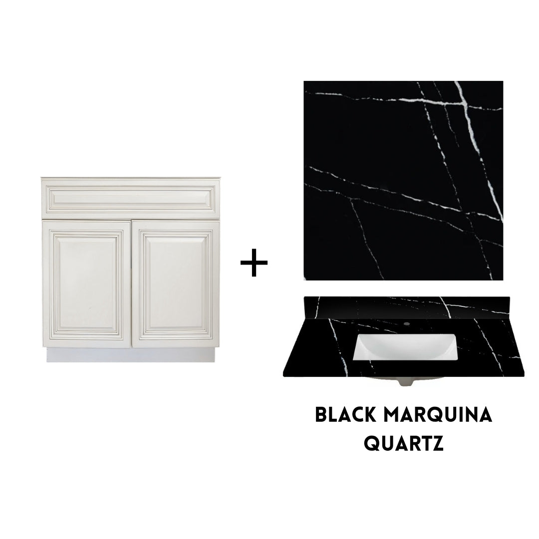RTA Antique White Raised Panel 30" Freestanding Bathroom Vanity Sink Base with Optional Quartz or Ceramic Countertop