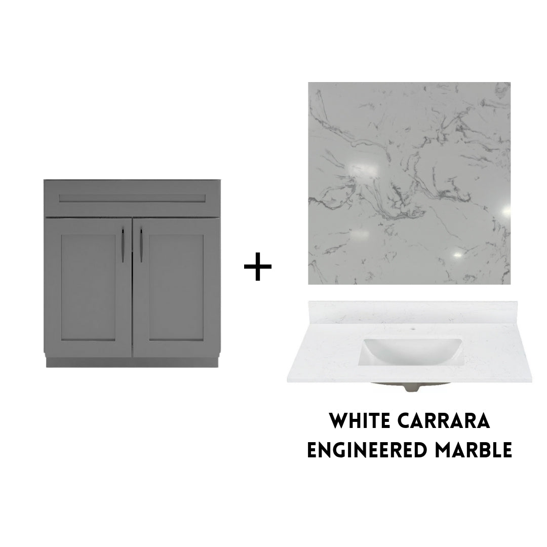 RTA Dark Grey Shaker 30" Freestanding Bathroom Vanity Sink Base with Optional Quartz or Ceramic Countertop