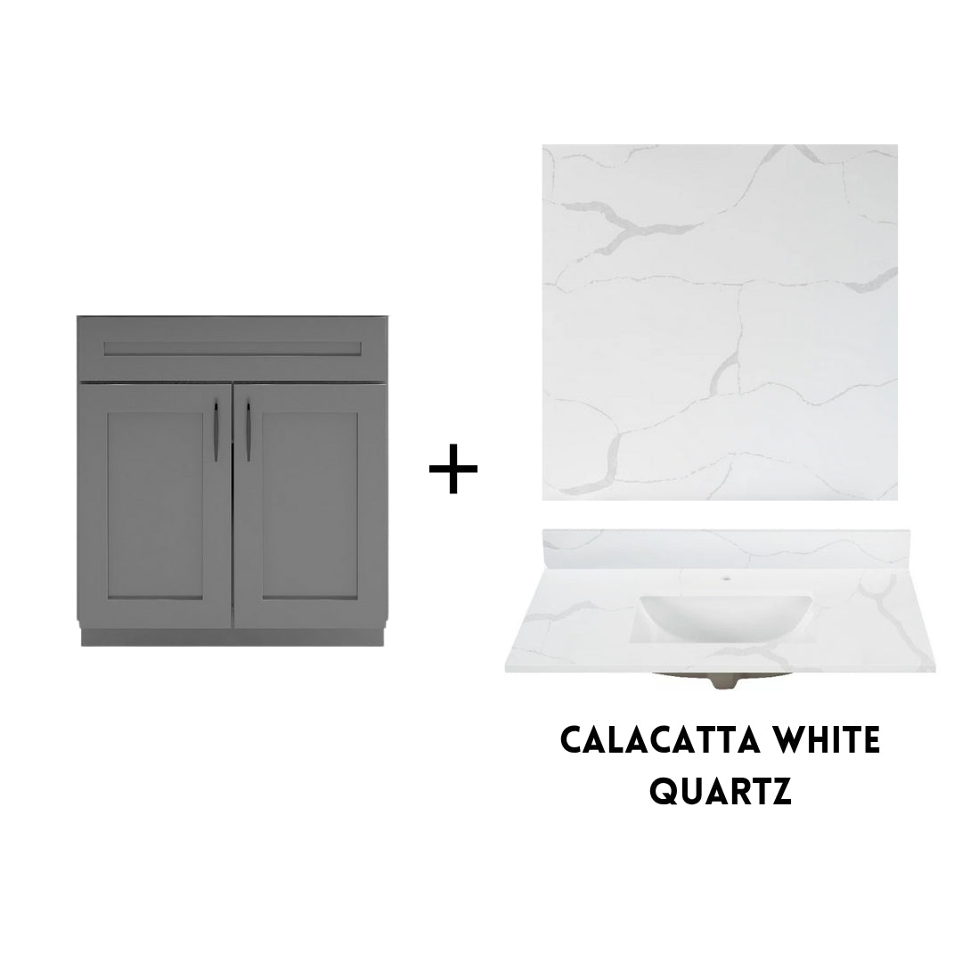 RTA Dark Grey Shaker 30" Freestanding Bathroom Vanity Sink Base with Optional Quartz or Ceramic Countertop
