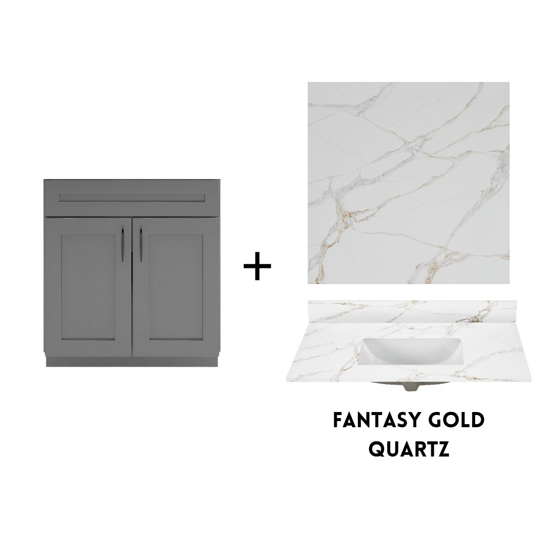 RTA Dark Grey Shaker 30" Freestanding Bathroom Vanity Sink Base with Optional Quartz or Ceramic Countertop
