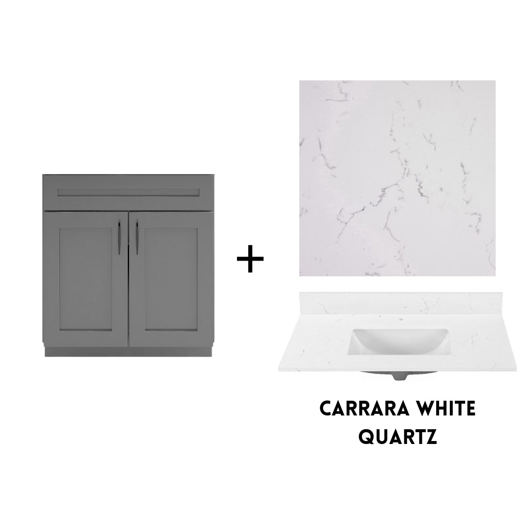 RTA Dark Grey Shaker 30" Freestanding Bathroom Vanity Sink Base with Optional Quartz or Ceramic Countertop