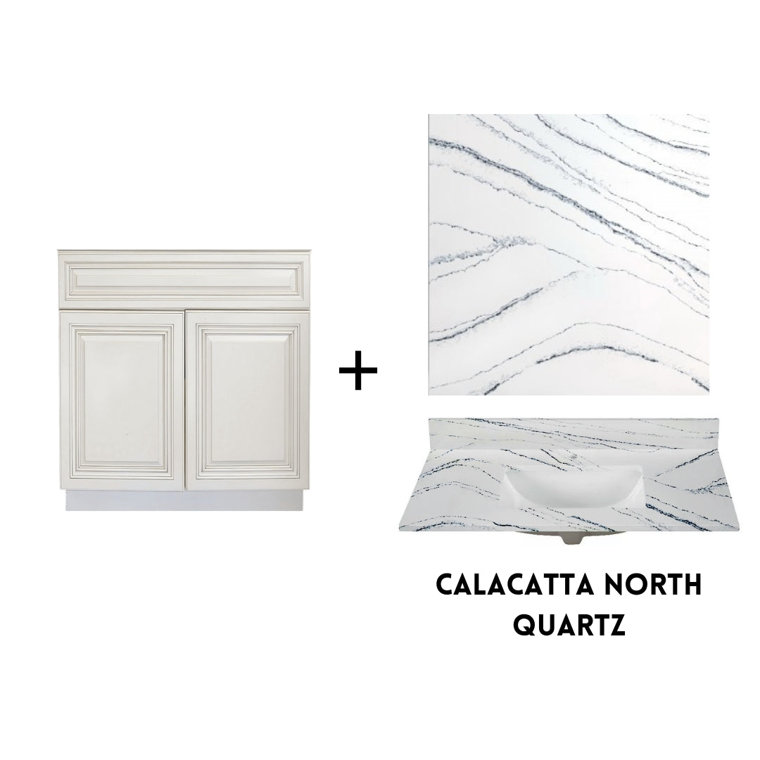 RTA Antique White Raised Panel 30" Freestanding Bathroom Vanity Sink Base with Optional Quartz or Ceramic Countertop