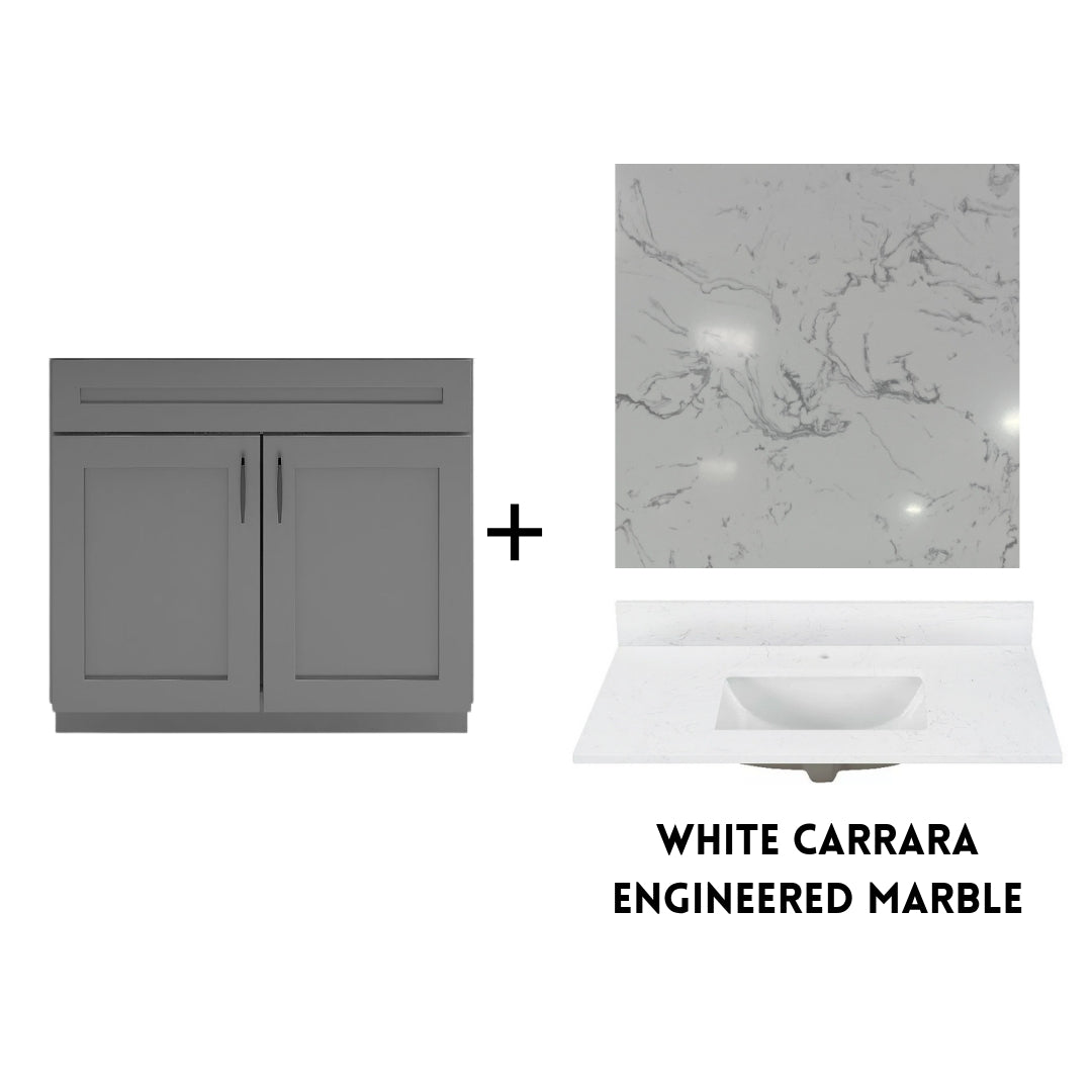 RTA Dark Grey Shaker 36" Freestanding Bathroom Vanity Sink Base with Optional Quartz or Ceramic Countertop