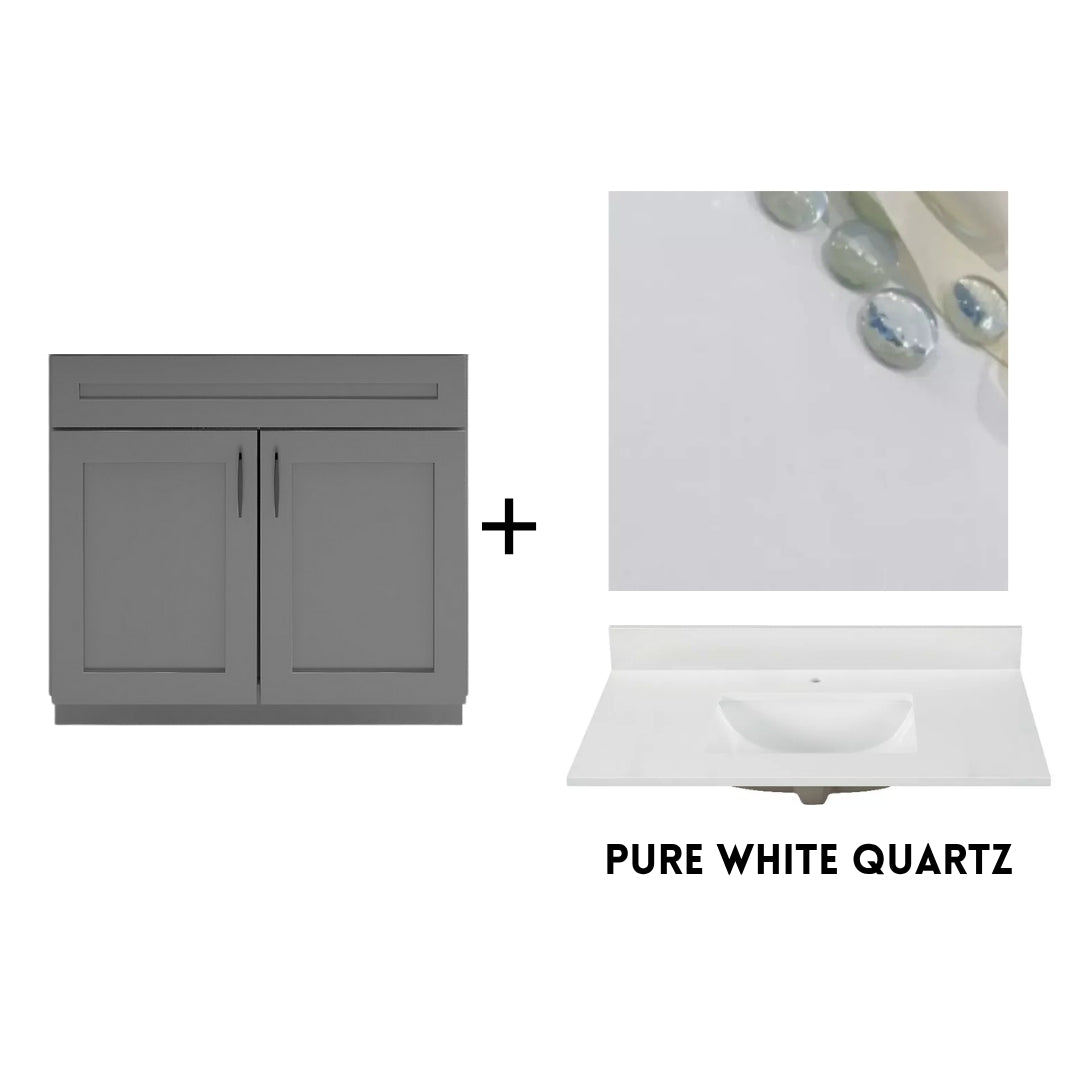 RTA Dark Grey Shaker 36" Freestanding Bathroom Vanity Sink Base with Optional Quartz or Ceramic Countertop