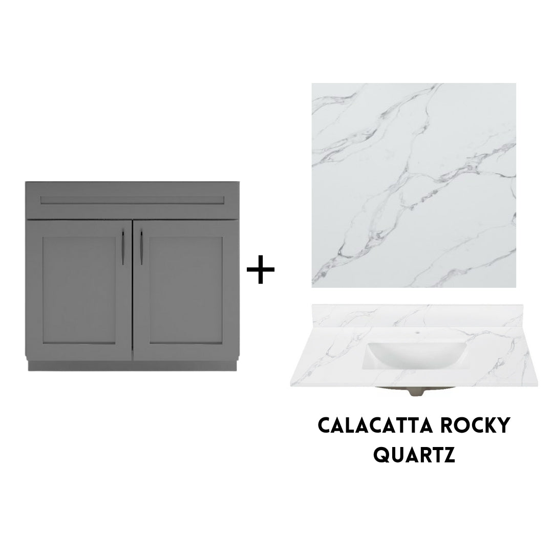 RTA Dark Grey Shaker 36" Freestanding Bathroom Vanity Sink Base with Optional Quartz or Ceramic Countertop
