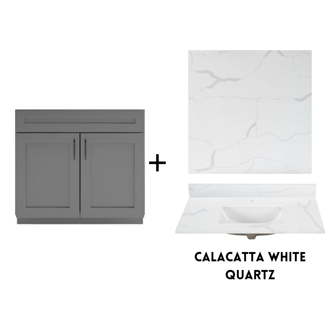 RTA Dark Grey Shaker 36" Freestanding Bathroom Vanity Sink Base with Optional Quartz or Ceramic Countertop