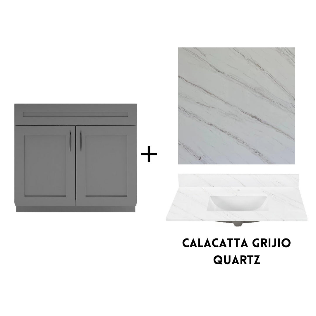 RTA Dark Grey Shaker 36" Freestanding Bathroom Vanity Sink Base with Optional Quartz or Ceramic Countertop