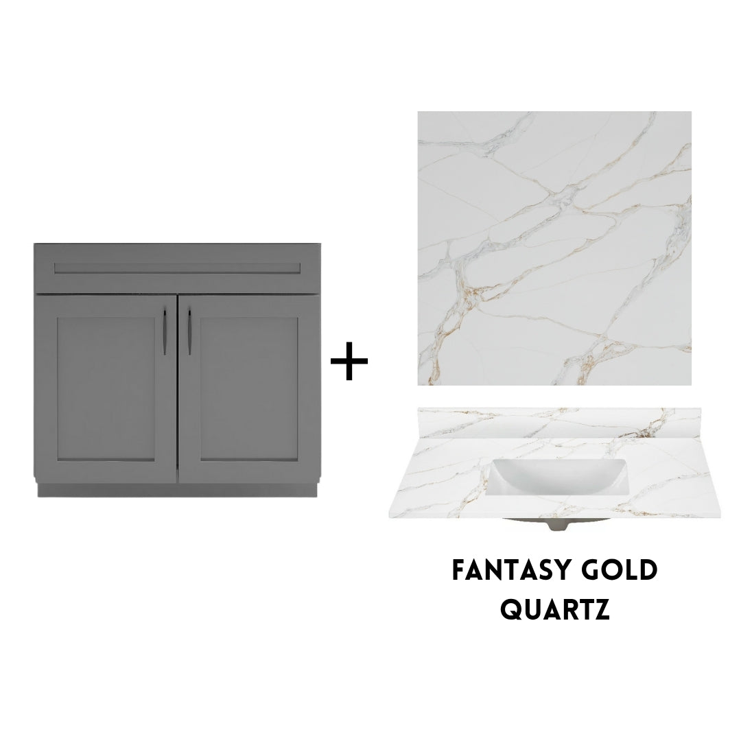 RTA Dark Grey Shaker 36" Freestanding Bathroom Vanity Sink Base with Optional Quartz or Ceramic Countertop