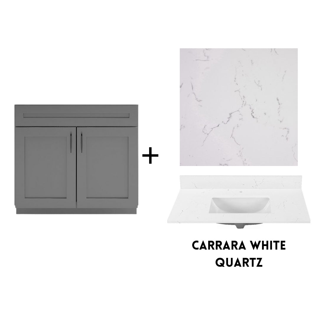 RTA Dark Grey Shaker 36" Freestanding Bathroom Vanity Sink Base with Optional Quartz or Ceramic Countertop