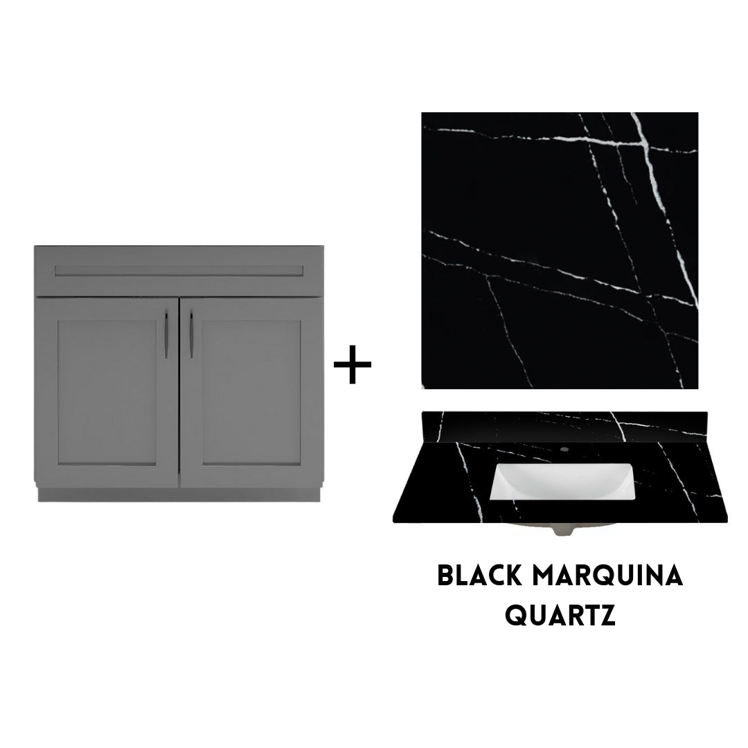RTA Dark Grey Shaker 36" Freestanding Bathroom Vanity Sink Base with Optional Quartz or Ceramic Countertop