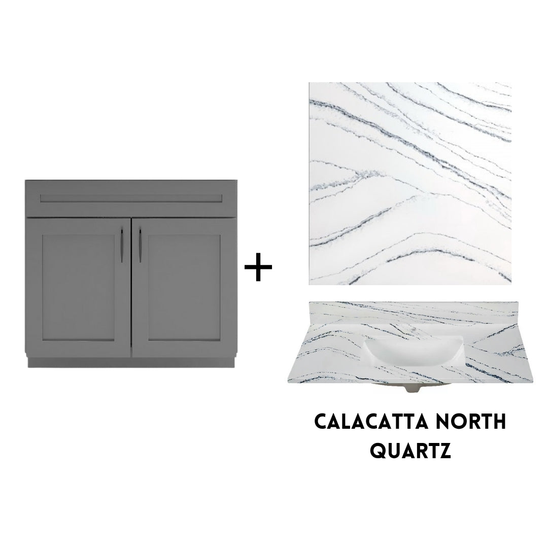 RTA Dark Grey Shaker 36" Freestanding Bathroom Vanity Sink Base with Optional Quartz or Ceramic Countertop