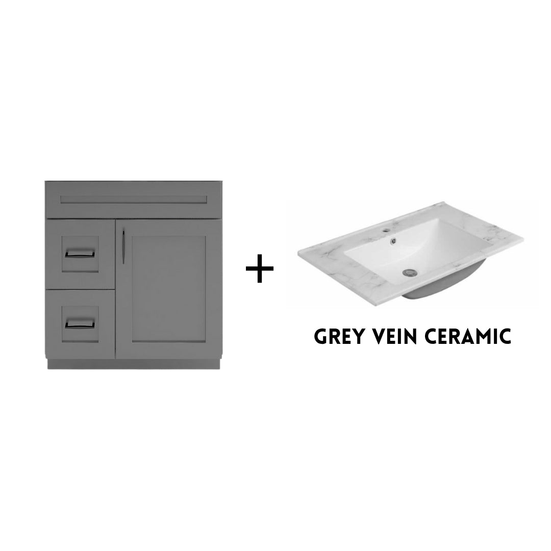 RTA Dark Grey Shaker 30" Freestanding Bathroom Vanity Combo Base with Optional Quartz or Ceramic Countertop