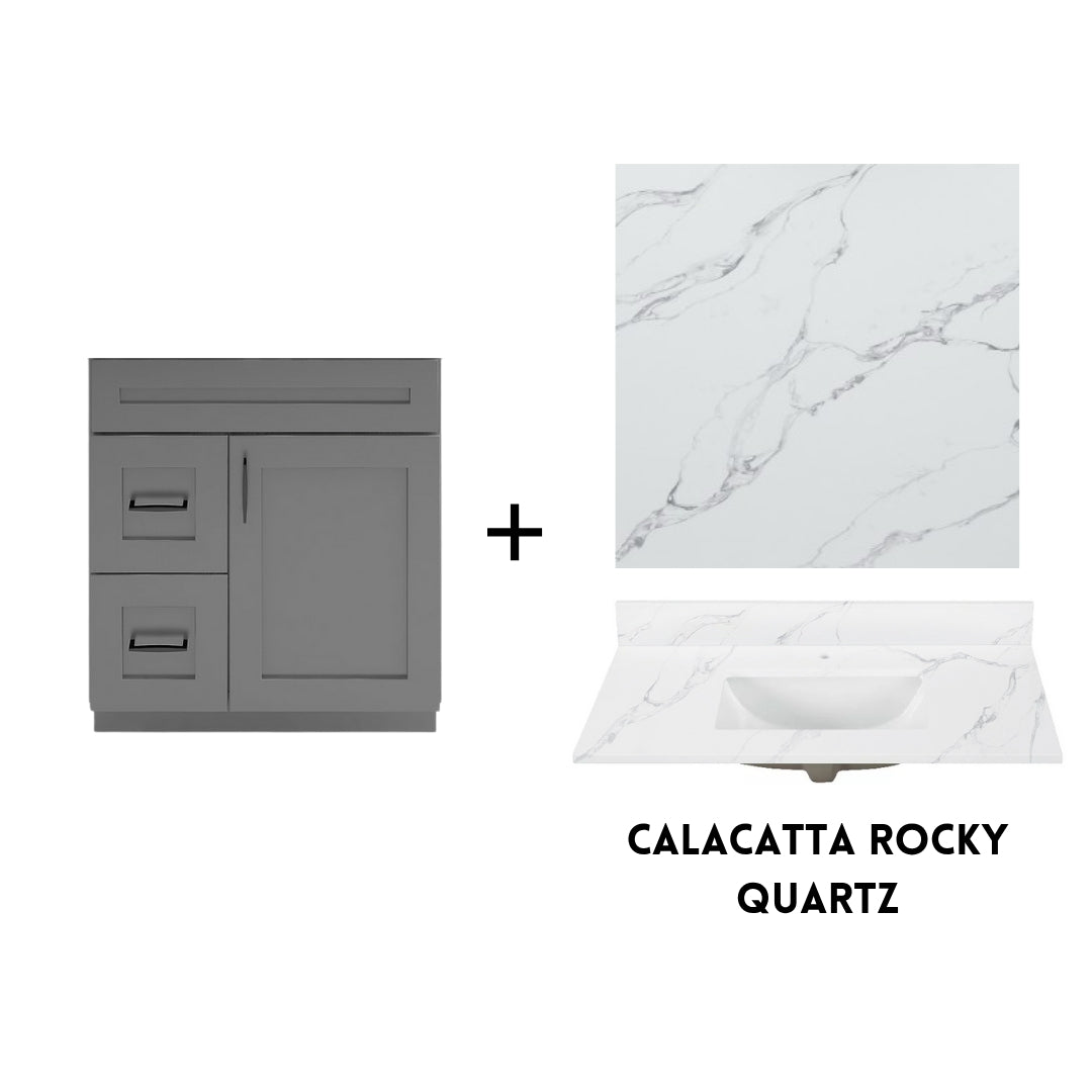 RTA Dark Grey Shaker 30" Freestanding Bathroom Vanity Combo Base with Optional Quartz or Ceramic Countertop