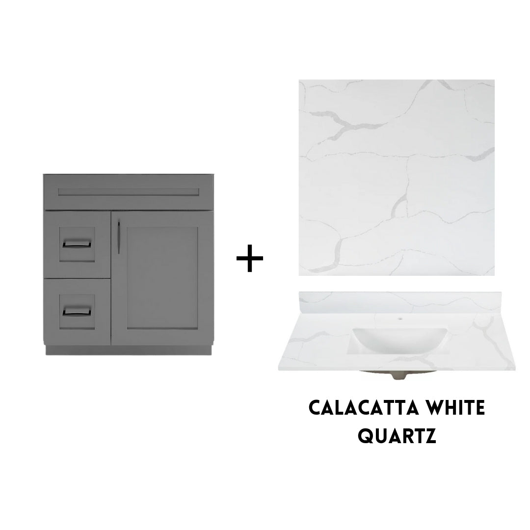 RTA Dark Grey Shaker 30" Freestanding Bathroom Vanity Combo Base with Optional Quartz or Ceramic Countertop