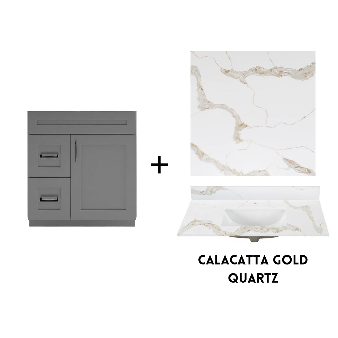 RTA Dark Grey Shaker 30" Freestanding Bathroom Vanity Combo Base with Optional Quartz or Ceramic Countertop