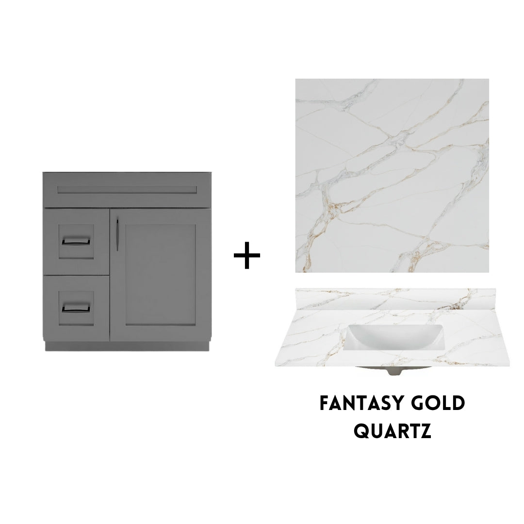 RTA Dark Grey Shaker 30" Freestanding Bathroom Vanity Combo Base with Optional Quartz or Ceramic Countertop
