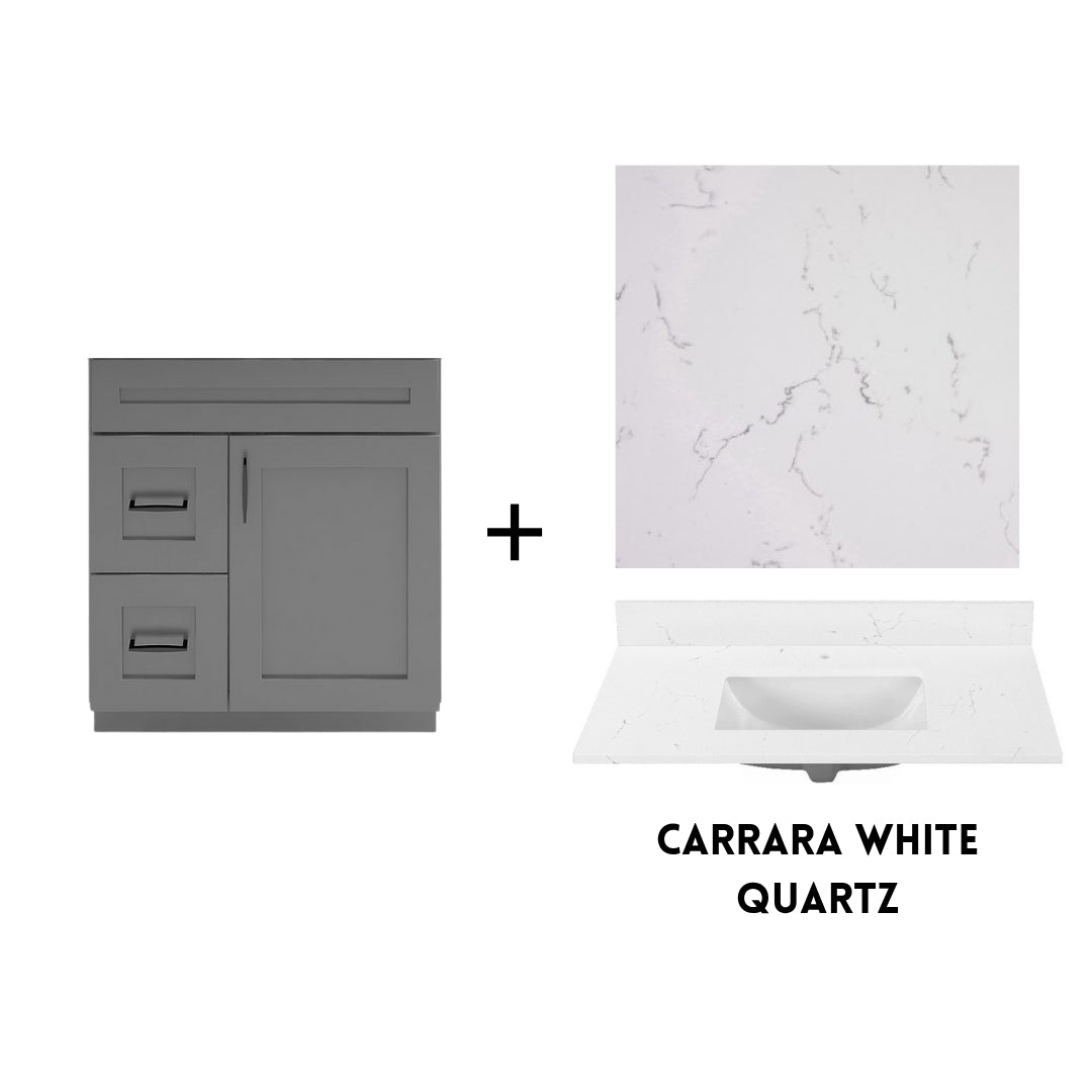 RTA Dark Grey Shaker 30" Freestanding Bathroom Vanity Combo Base with Optional Quartz or Ceramic Countertop