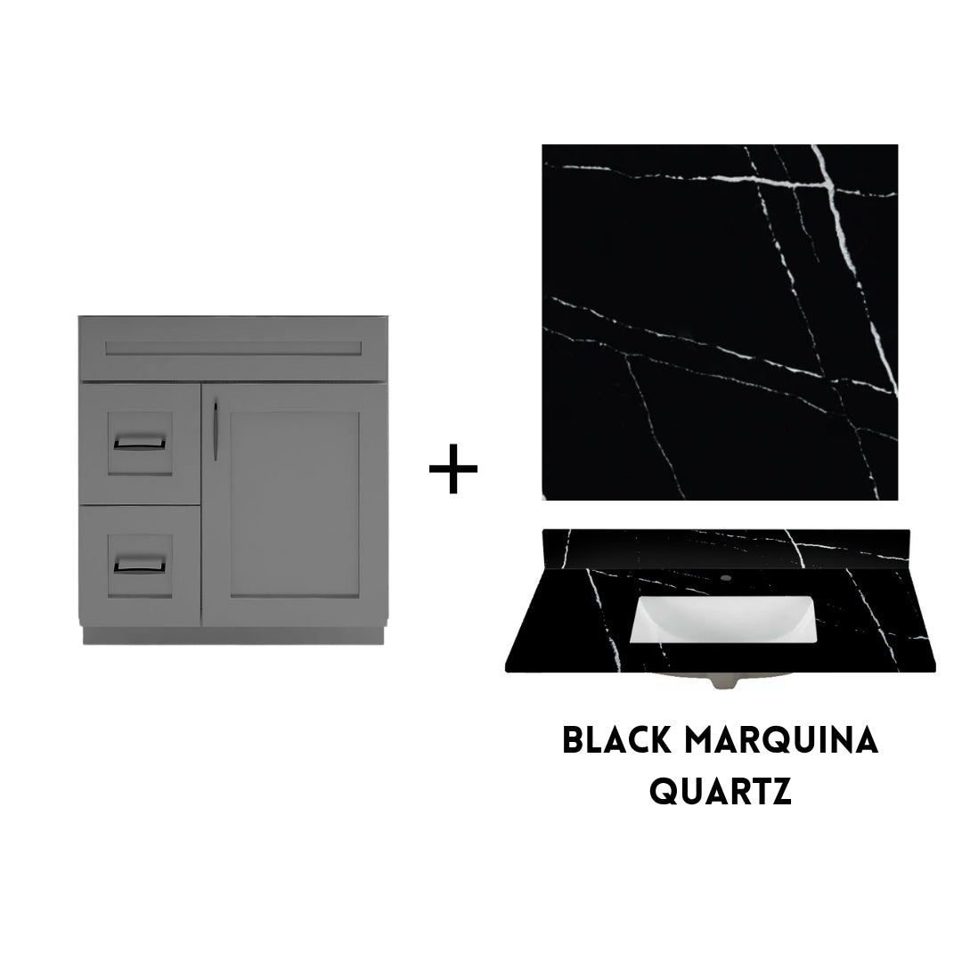 RTA Dark Grey Shaker 30" Freestanding Bathroom Vanity Combo Base with Optional Quartz or Ceramic Countertop