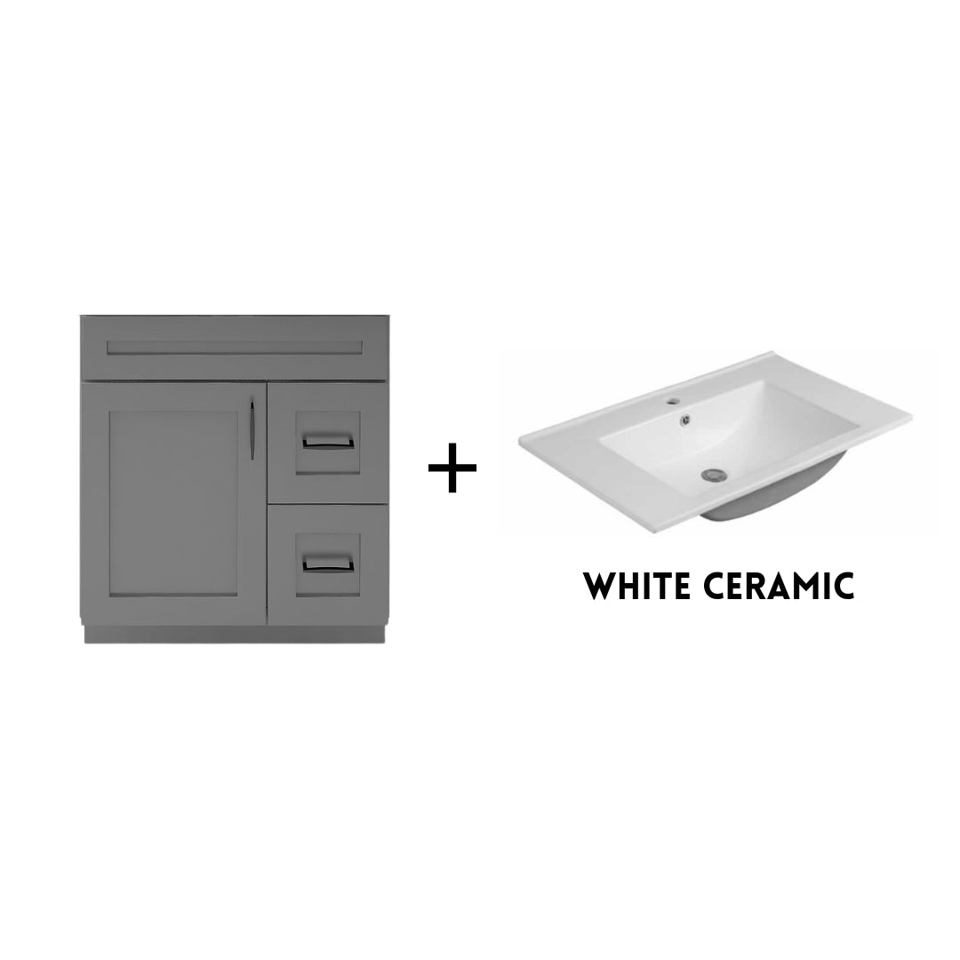 RTA Dark Grey Shaker 30" Freestanding Bathroom Vanity Combo Base with Optional Quartz or Ceramic Countertop