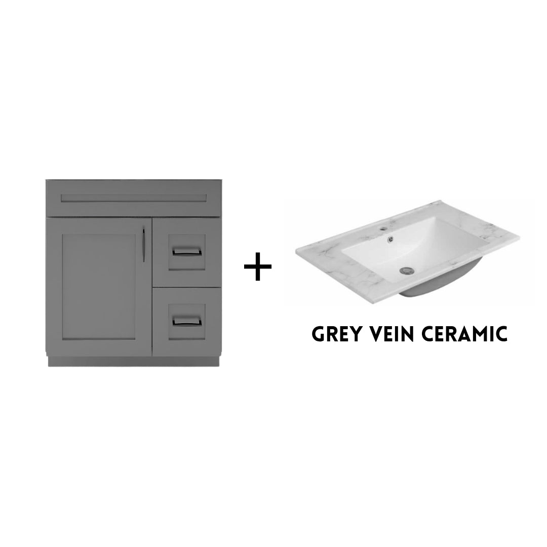 RTA Dark Grey Shaker 30" Freestanding Bathroom Vanity Combo Base with Optional Quartz or Ceramic Countertop