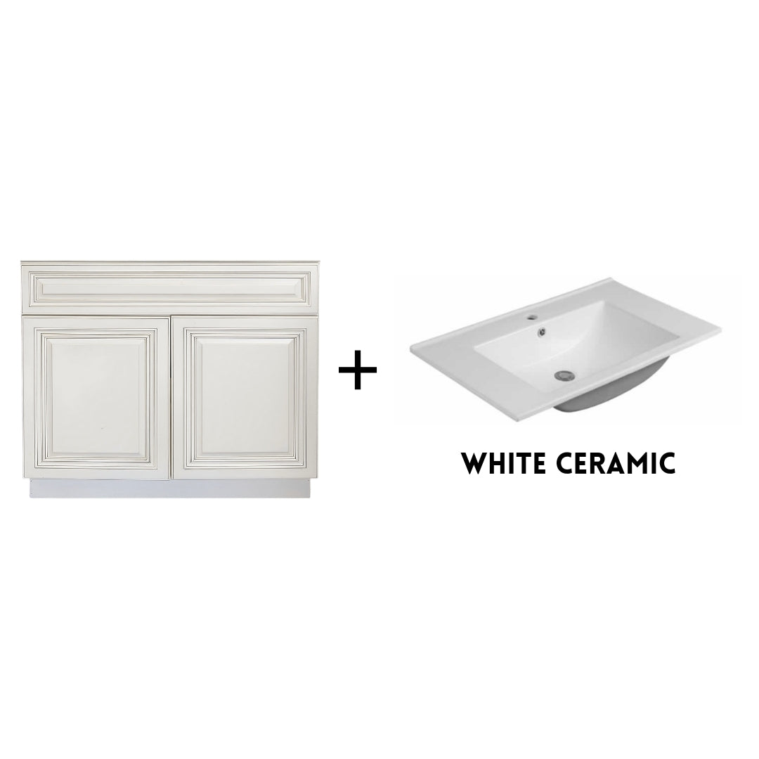 RTA Antique White Raised Panel 36" Freestanding Bathroom Vanity Sink Base with Optional Quartz or Ceramic Countertop