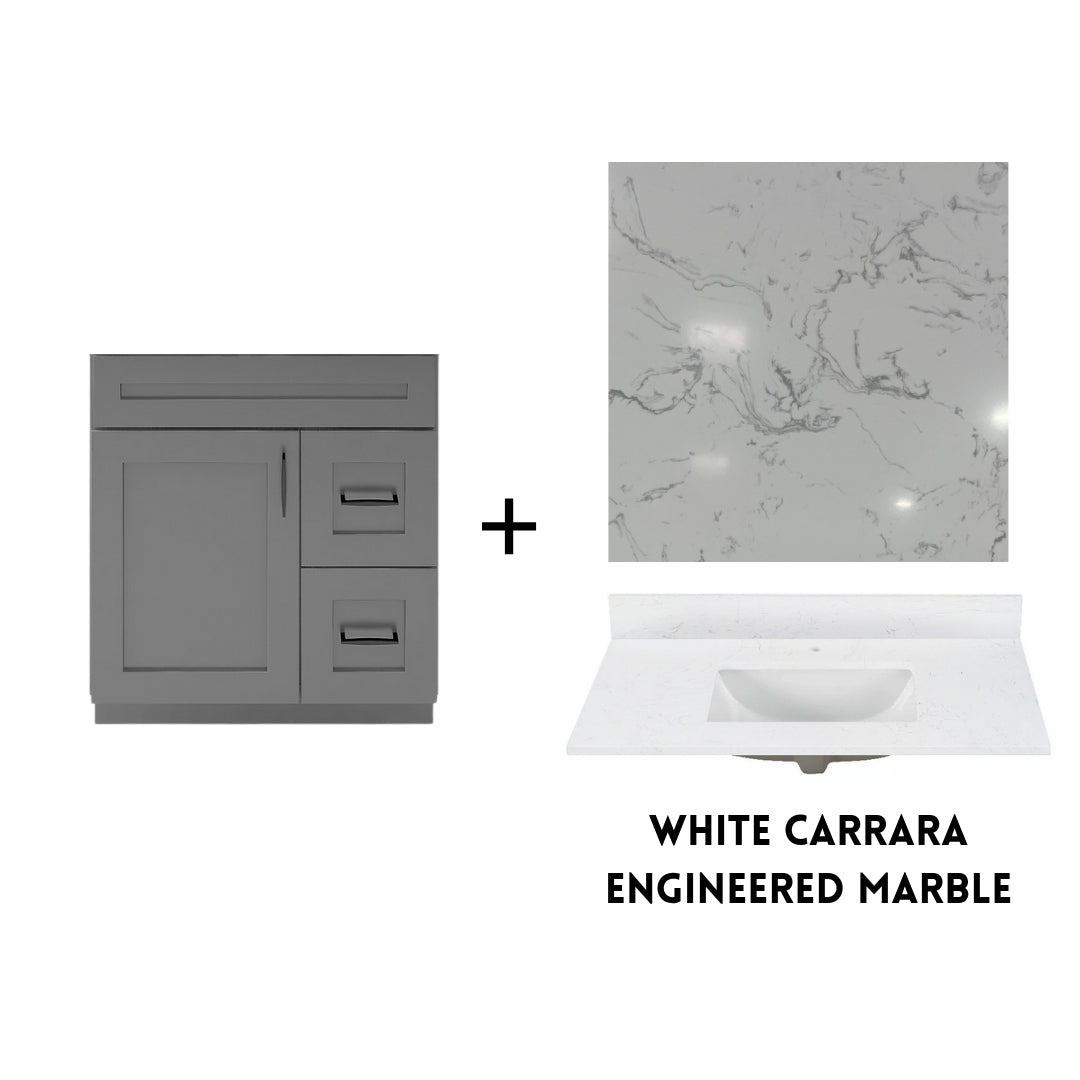 RTA Dark Grey Shaker 30" Freestanding Bathroom Vanity Combo Base with Optional Quartz or Ceramic Countertop
