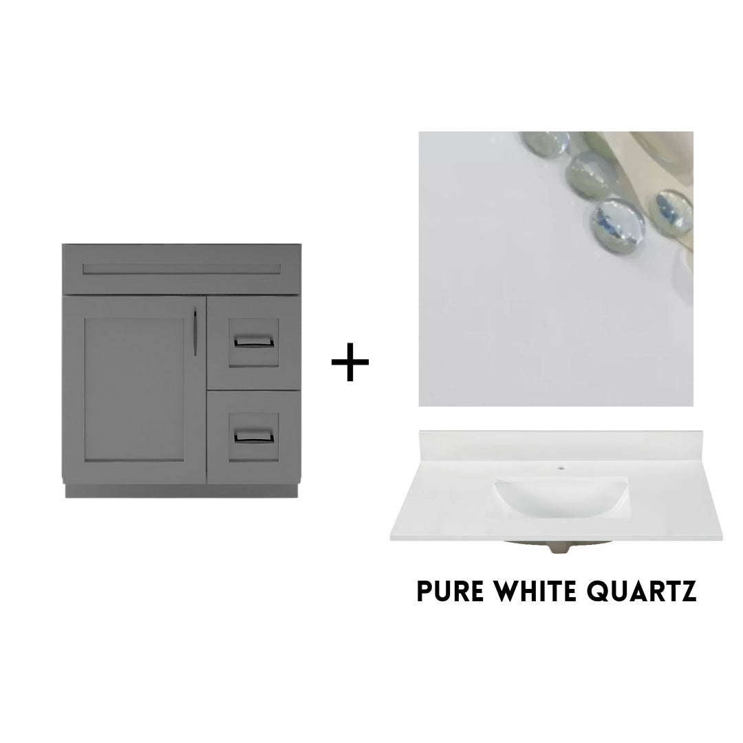 RTA Dark Grey Shaker 30" Freestanding Bathroom Vanity Combo Base with Optional Quartz or Ceramic Countertop