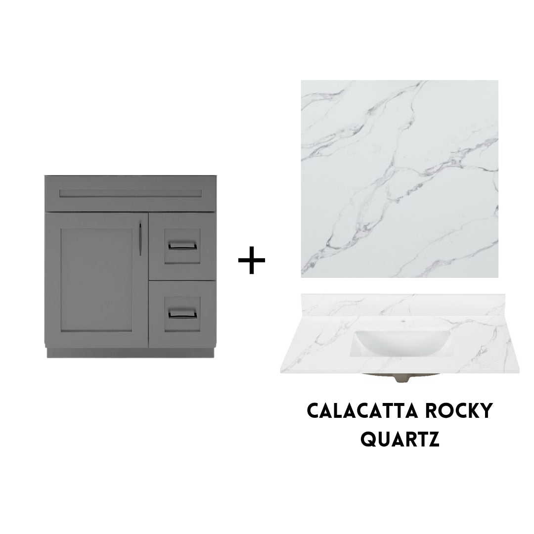 RTA Dark Grey Shaker 30" Freestanding Bathroom Vanity Combo Base with Optional Quartz or Ceramic Countertop
