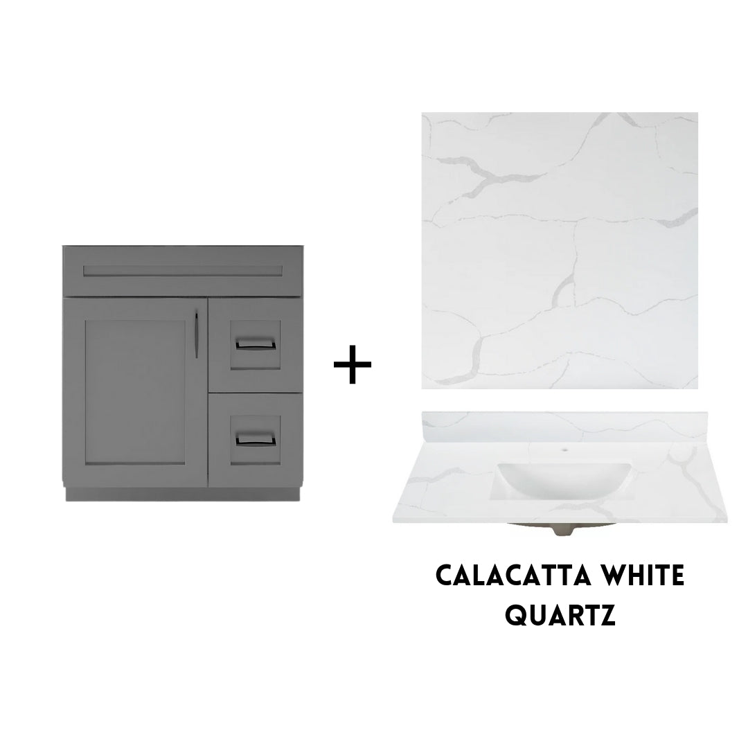 RTA Dark Grey Shaker 30" Freestanding Bathroom Vanity Combo Base with Optional Quartz or Ceramic Countertop