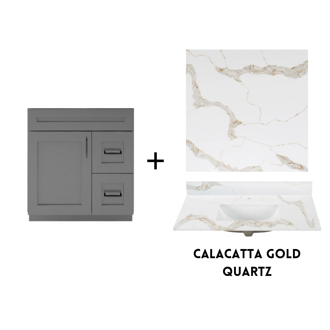 RTA Dark Grey Shaker 30" Freestanding Bathroom Vanity Combo Base with Optional Quartz or Ceramic Countertop