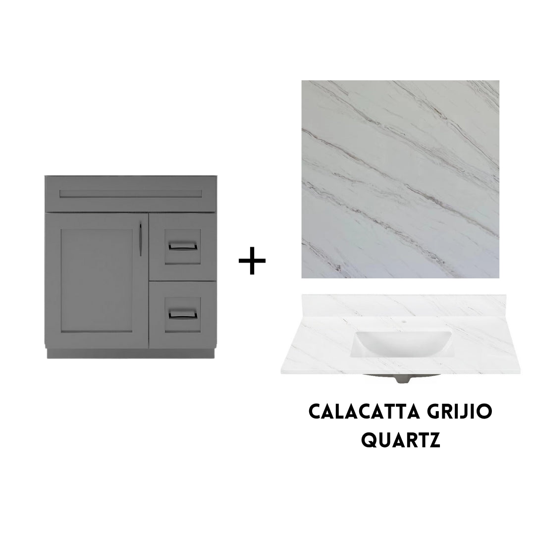 RTA Dark Grey Shaker 30" Freestanding Bathroom Vanity Combo Base with Optional Quartz or Ceramic Countertop