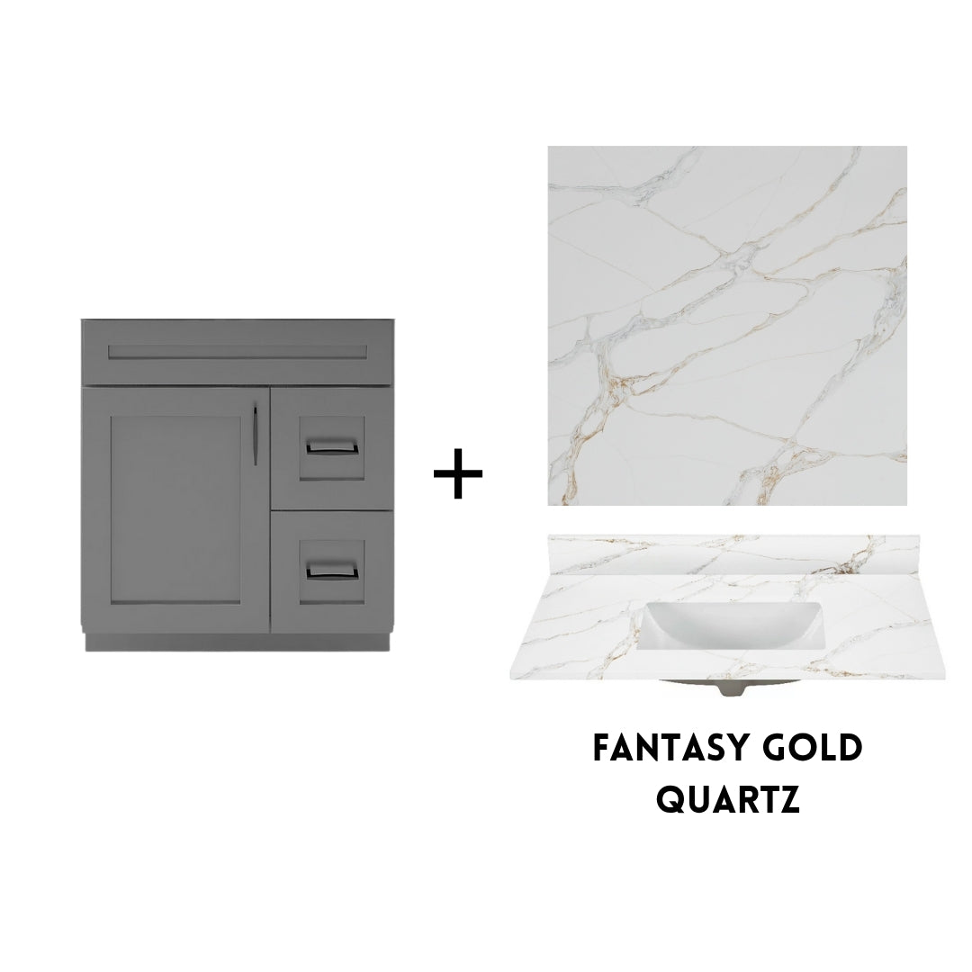 RTA Dark Grey Shaker 30" Freestanding Bathroom Vanity Combo Base with Optional Quartz or Ceramic Countertop
