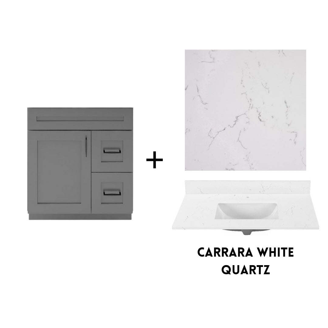 RTA Dark Grey Shaker 30" Freestanding Bathroom Vanity Combo Base with Optional Quartz or Ceramic Countertop