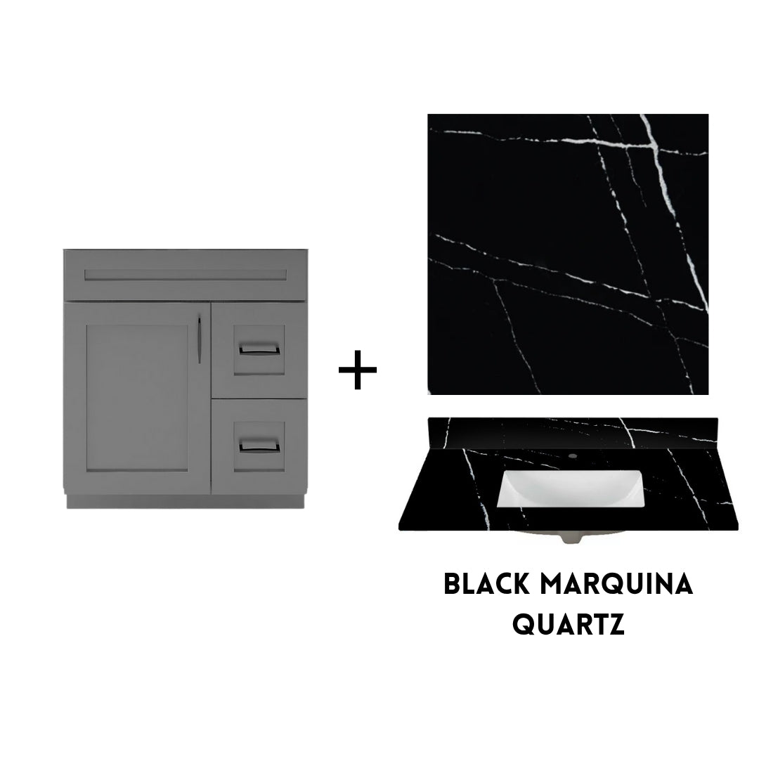 RTA Dark Grey Shaker 30" Freestanding Bathroom Vanity Combo Base with Optional Quartz or Ceramic Countertop