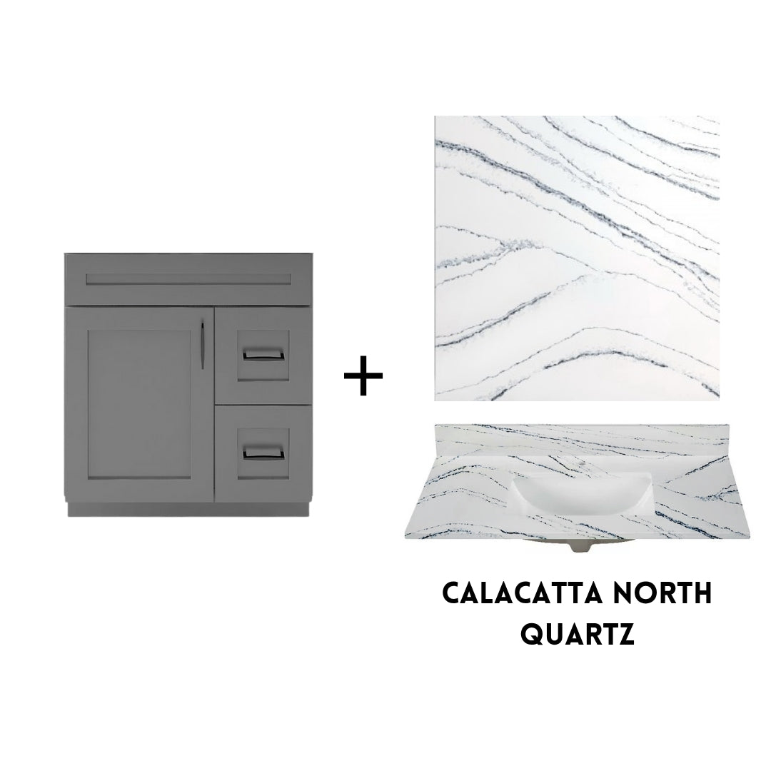 RTA Dark Grey Shaker 30" Freestanding Bathroom Vanity Combo Base with Optional Quartz or Ceramic Countertop