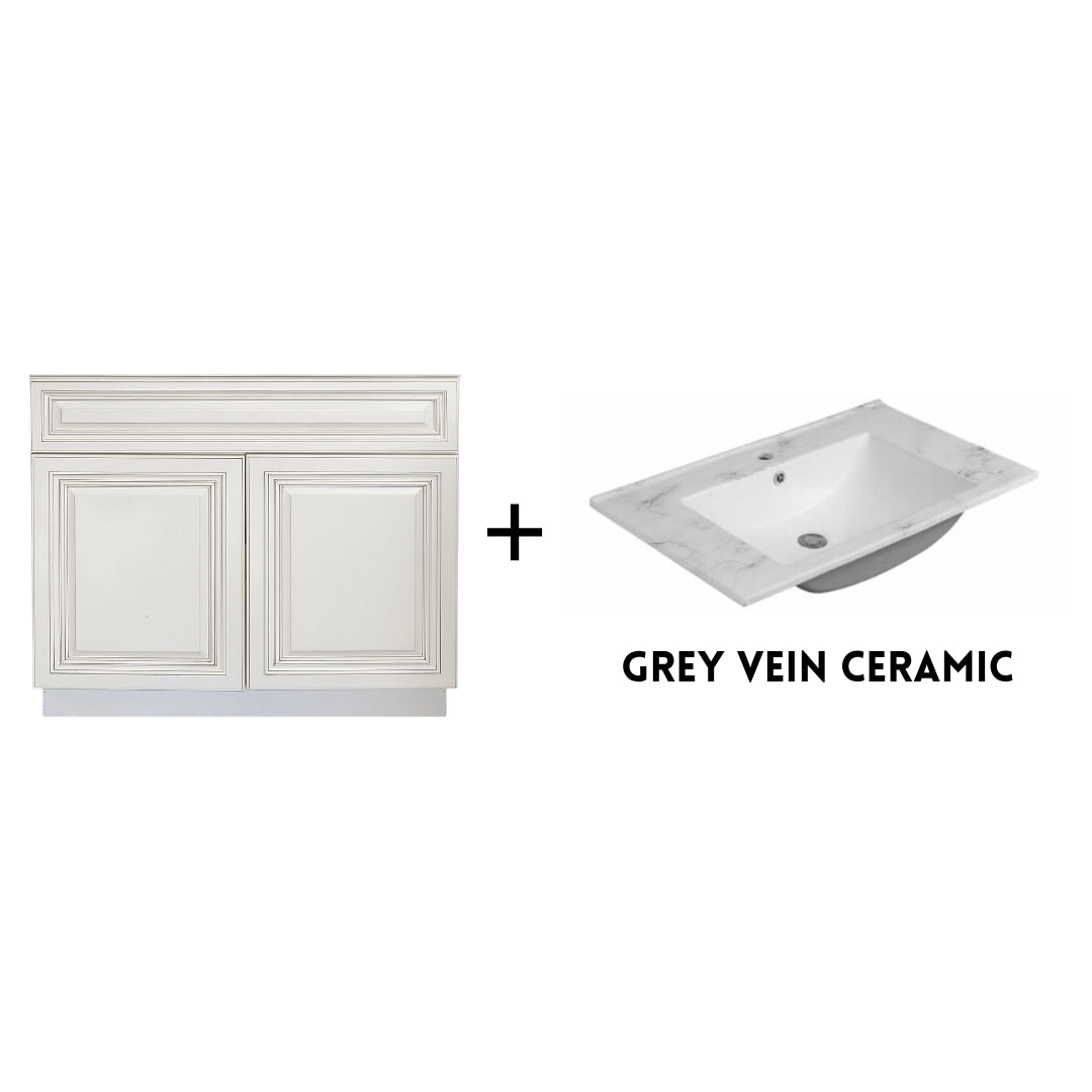 RTA Antique White Raised Panel 36" Freestanding Bathroom Vanity Sink Base with Optional Quartz or Ceramic Countertop