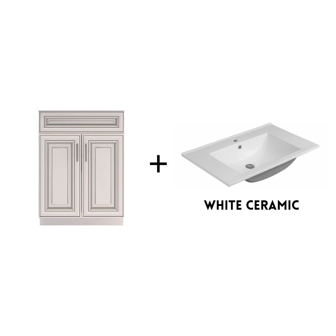 RTA Antique White Raised Panel 24" Freestanding Bathroom Vanity Sink Base with Optional Quartz or Ceramic Countertop