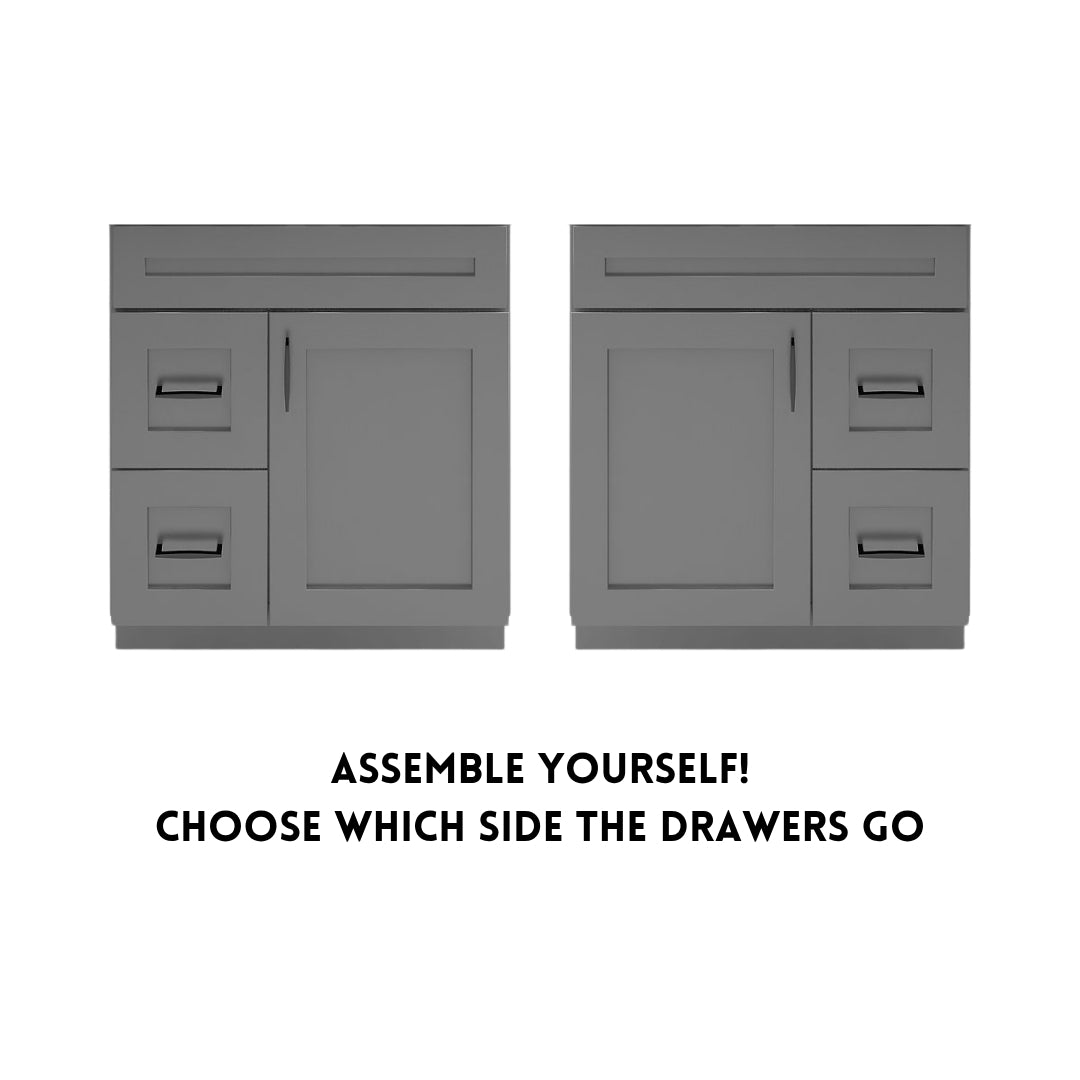 RTA Dark Grey Shaker 30" Freestanding Bathroom Vanity Combo Base with Optional Quartz or Ceramic Countertop