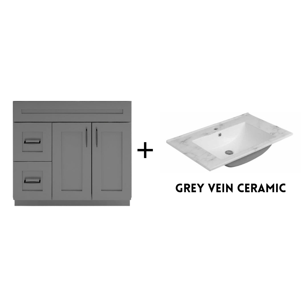 RTA Dark Grey Shaker 36" Freestanding Bathroom Vanity Combo Base with Optional Quartz or Ceramic Countertop