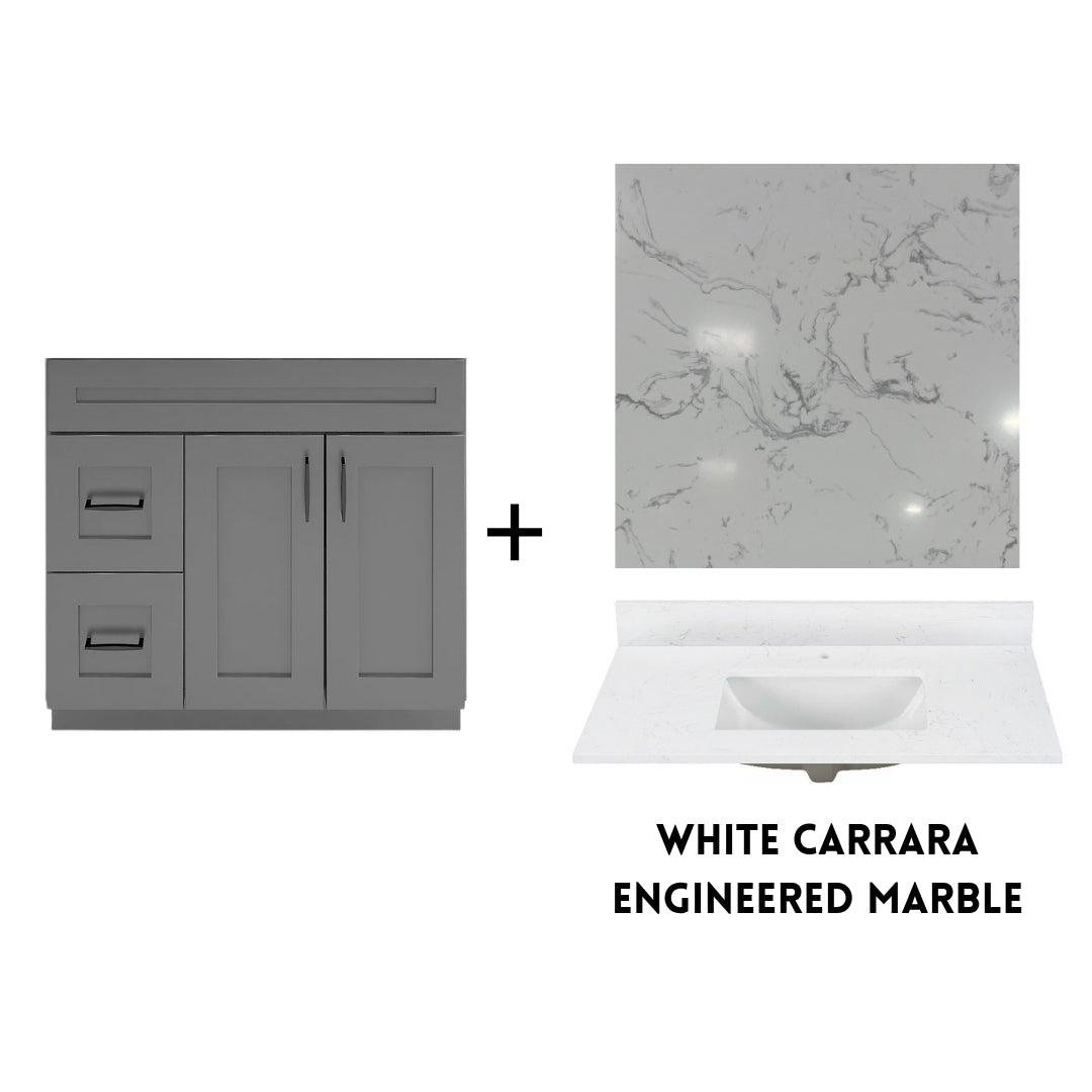 RTA Dark Grey Shaker 36" Freestanding Bathroom Vanity Combo Base with Optional Quartz or Ceramic Countertop
