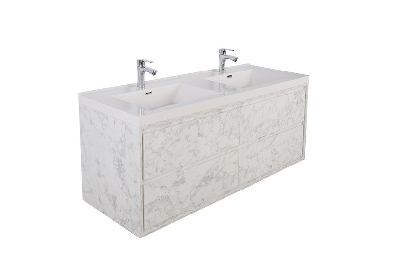 Sage Double 60" Wall Mounted Bathroom Vanity with Reinforced Acrylic Integrated Sink Top