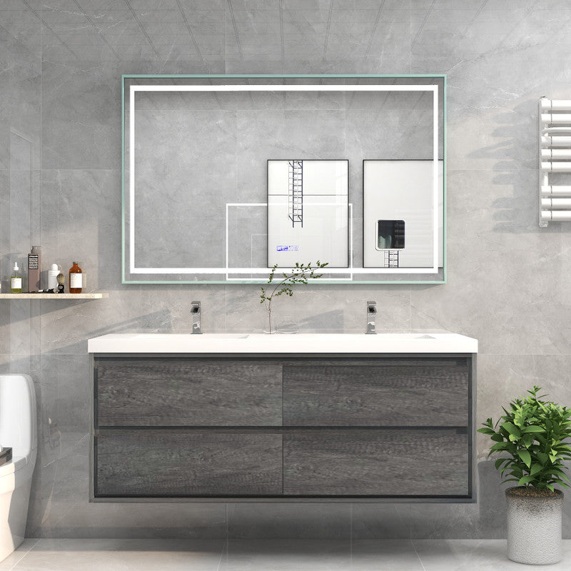 Sage Double 60" Wall Mounted Bathroom Vanity with Reinforced Acrylic Integrated Sink Top