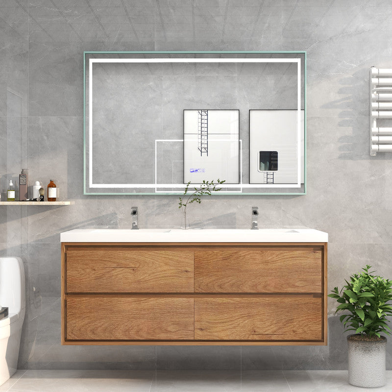Sage Double 60" Wall Mounted Bathroom Vanity with Reinforced Acrylic Integrated Sink Top