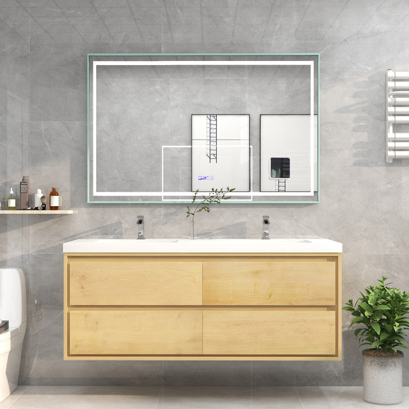 Sage Double 60" Wall Mounted Bathroom Vanity with Reinforced Acrylic Integrated Sink Top
