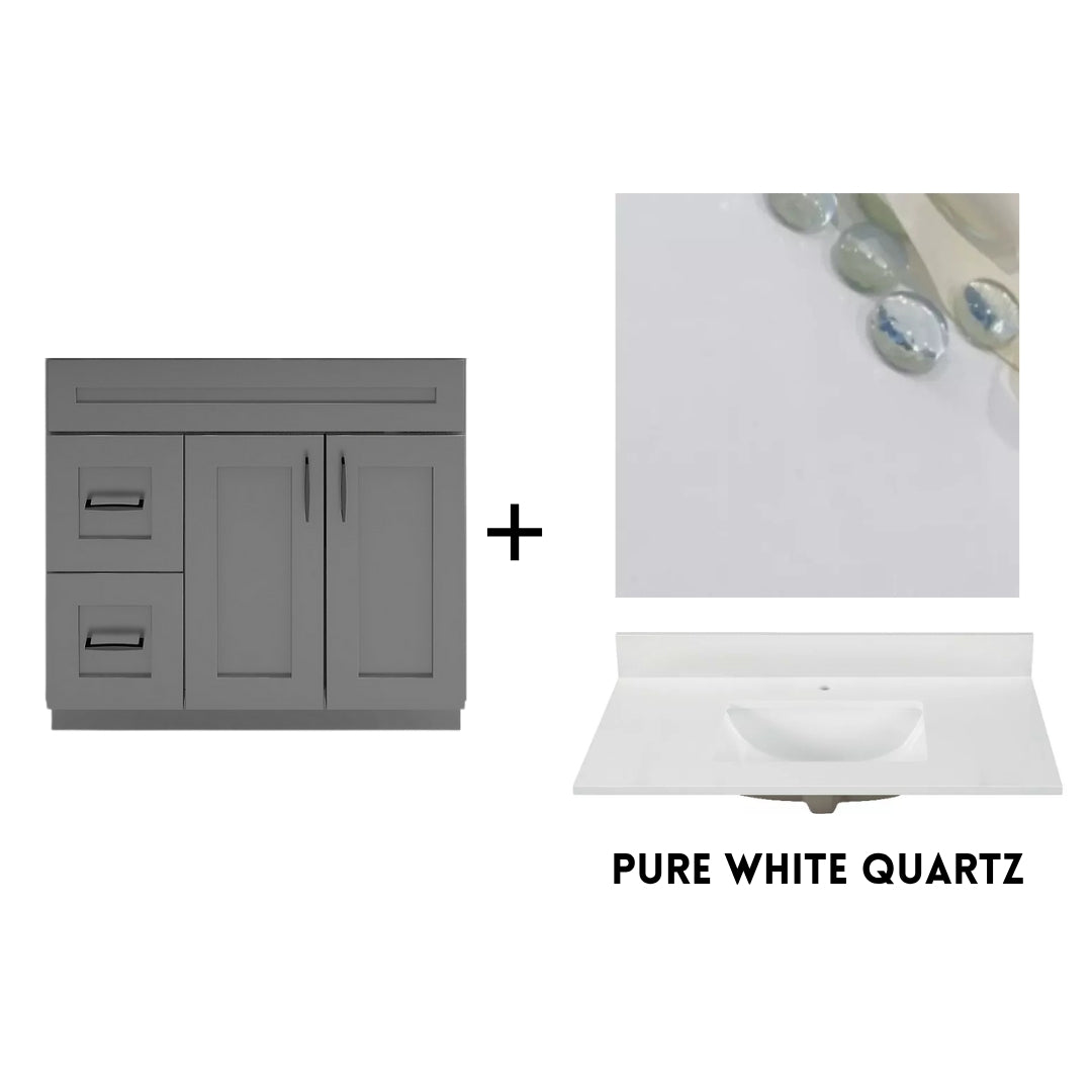 RTA Dark Grey Shaker 36" Freestanding Bathroom Vanity Combo Base with Optional Quartz or Ceramic Countertop