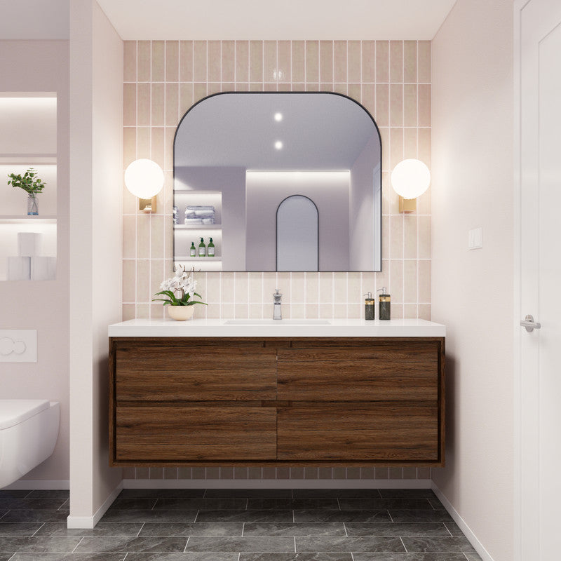 Sage Single 60" Wall Mounted Bathroom Vanity with Reinforced Acrylic Integrated Sink Top