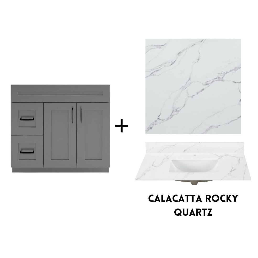 RTA Dark Grey Shaker 36" Freestanding Bathroom Vanity Combo Base with Optional Quartz or Ceramic Countertop