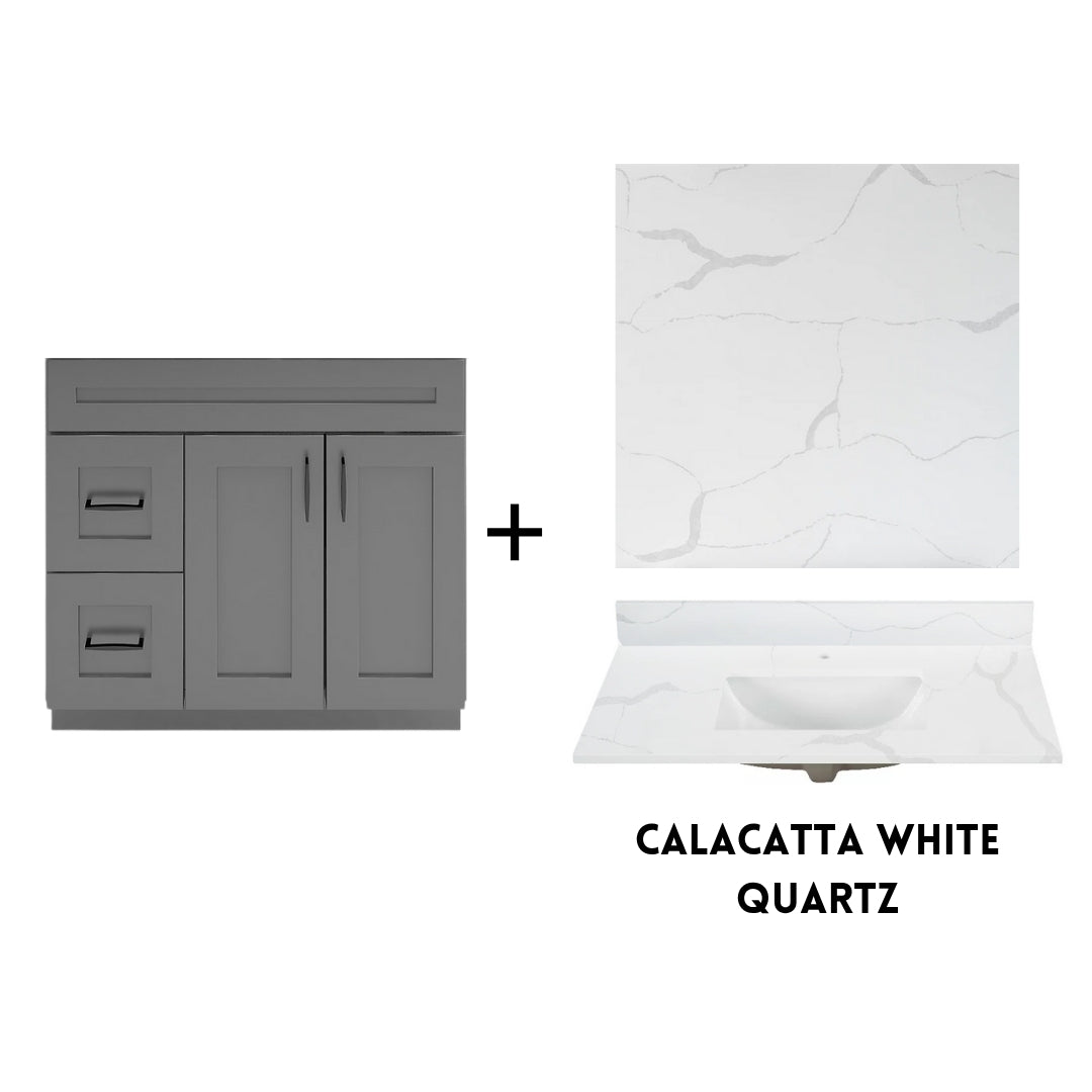 RTA Dark Grey Shaker 36" Freestanding Bathroom Vanity Combo Base with Optional Quartz or Ceramic Countertop