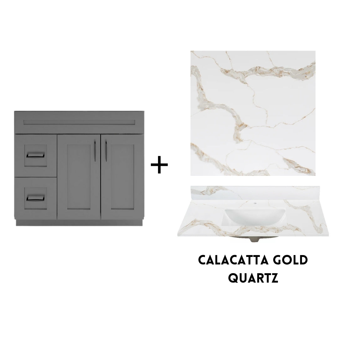 RTA Dark Grey Shaker 36" Freestanding Bathroom Vanity Combo Base with Optional Quartz or Ceramic Countertop