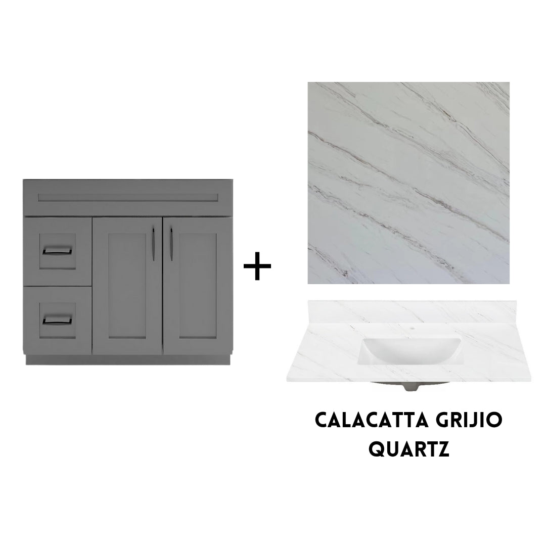 RTA Dark Grey Shaker 36" Freestanding Bathroom Vanity Combo Base with Optional Quartz or Ceramic Countertop